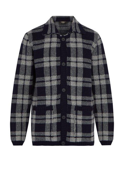 Matchesfashion.com Fendi - Checked Wool Cardigan - Mens - Navy Multi