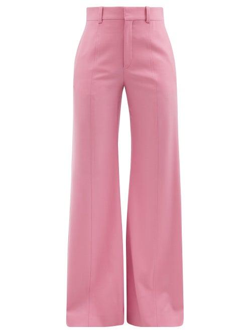 Chlo - High-rise Wool-blend Flared-leg Trousers - Womens - Pink