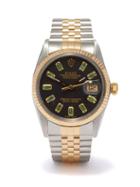 Lizzie Mandler - Vintage Rolex Datejust 33mm Emerald & Gold Watch - Womens - Black