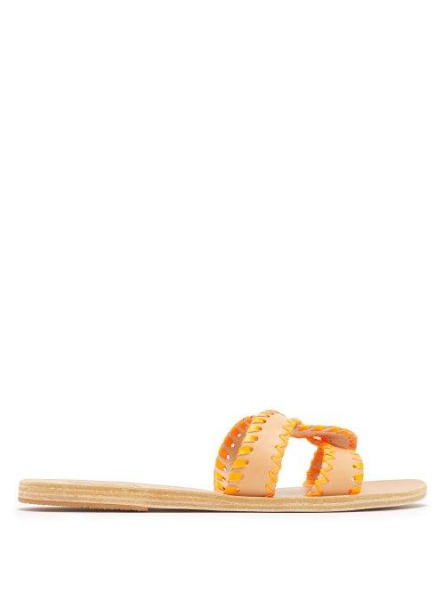 Matchesfashion.com Ancient Greek Sandals - Desmos Whipstitched Leather Slides - Womens - Orange Multi