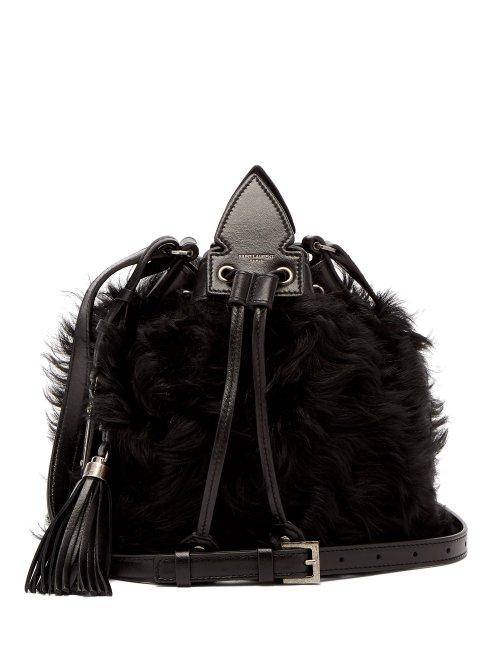 Matchesfashion.com Saint Laurent - Anja Shearling Crossbody Bag - Womens - Black