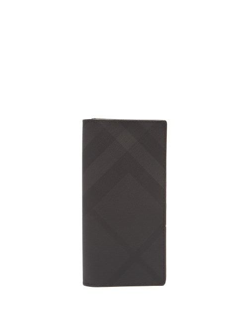 Mens Accessories Burberry - Cavendish London-check Canvas And Leather Wallet - Mens - Dark Grey