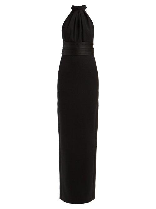 Matchesfashion.com Saint Laurent - Pleated Satin Trim Wool Crepe Gown - Womens - Black