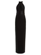 Matchesfashion.com Saint Laurent - Pleated Satin Trim Wool Crepe Gown - Womens - Black