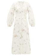 Matchesfashion.com Zimmermann - Zinnia Floral-embroidered Ramie-blend Dress - Womens - Cream Print
