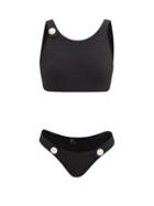Ladies Beachwear Lisa Marie Fernandez - Buttoned Scoop-neck Textured-jersey Bikini - Womens - Black