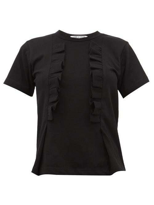 Matchesfashion.com Comme Des Garons Comme Des Garons - Ruffled Trim Cotton T Shirt - Womens - Black