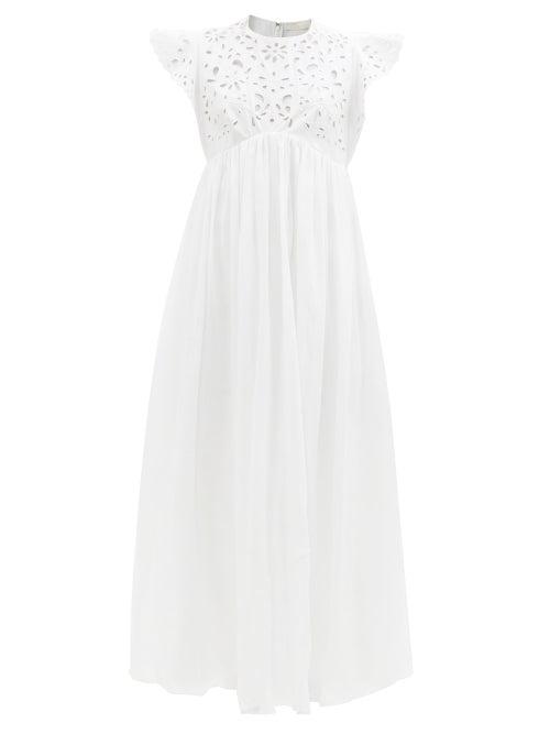 Chlo - Broderie-anglaise Cotton-poplin Dress - Womens - White