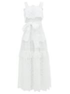 Matchesfashion.com Elie Saab - Broderie Anglaise Cotton Blend Midi Dress - Womens - White