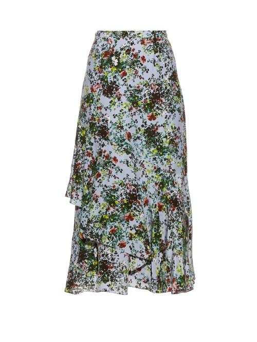 Erdem Bridget Field Flower-print Silk-crepe Skirt