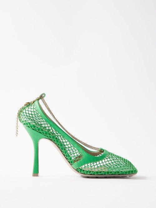 Bottega Veneta - Stretch 90 Mesh And Leather Pumps - Womens - Green