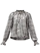 Matchesfashion.com Jonathan Simkhai - Ruffled High Neck Pliss Lam Blouse - Womens - Silver
