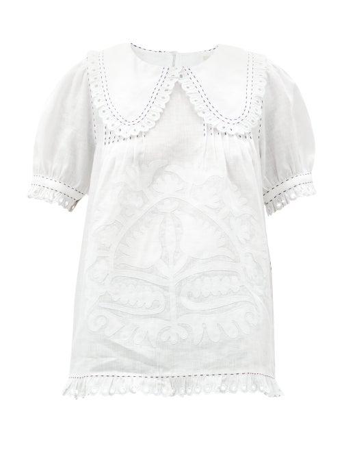 Matchesfashion.com Vita Kin - Shalimar Floral-appliqu Linen Blouse - Womens - White