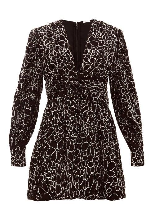 Matchesfashion.com Dodo Bar Or - Malenia Floral Beaded Ruched Front Velvet Dress - Womens - Black