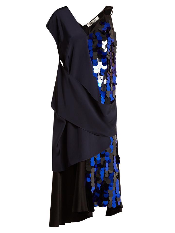 Diane Von Furstenberg Embellished Asymmetric V-neck Silk Dress