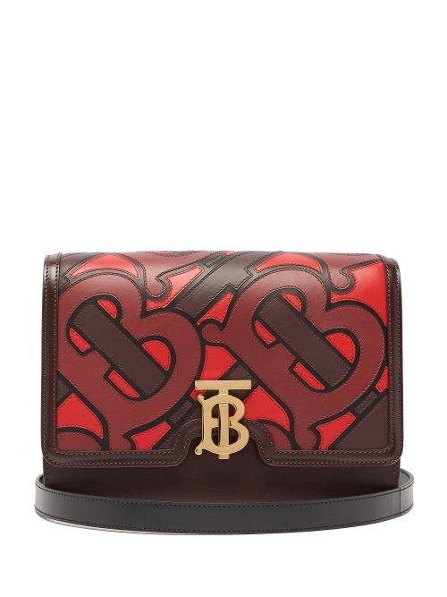 Matchesfashion.com Burberry - Tb Medium Monogram Appliqu Leather Cross Body Bag - Womens - Burgundy Multi