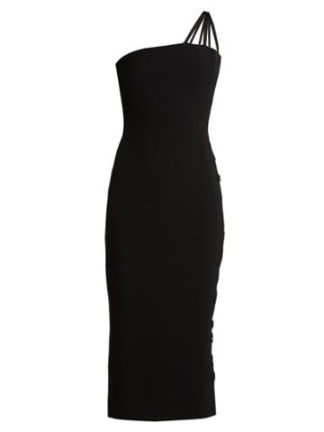 Matchesfashion.com Azzaro - Alpha One Shoulder Lace Up Cady Midi Dress - Womens - Black