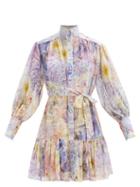 Zimmermann - Rhythmic Floral Cotton-blend Chiffon Mini Dress - Womens - Blue Print
