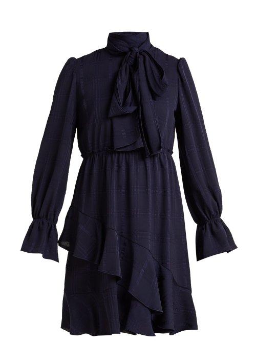 Matchesfashion.com See By Chlo - Bishop Sleeve Checked Cotton Mini Dress - Womens - Navy