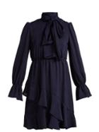 Matchesfashion.com See By Chlo - Bishop Sleeve Checked Cotton Mini Dress - Womens - Navy