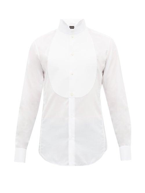 Matchesfashion.com Giorgio Armani - Piqu Plastron Cotton Poplin Tuxedo Shirt - Mens - White