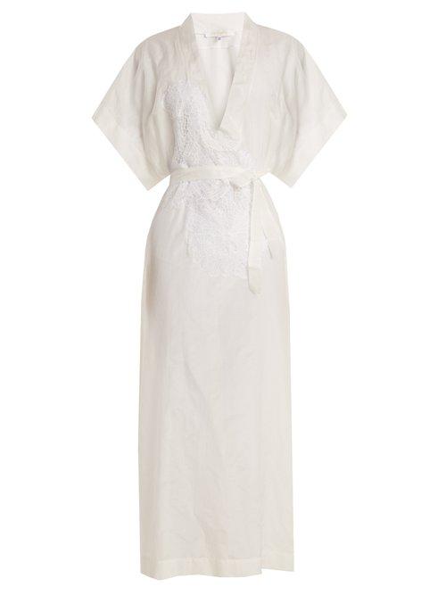 Matchesfashion.com Lila Eugnie - 1809 Lace Panel Cotton And Silk Blend Kaftan - Womens - White