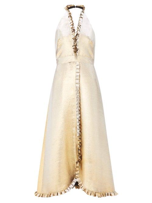 Matchesfashion.com Temperley London - Moon Garden Halterneck Shot-lam Dress - Womens - Gold
