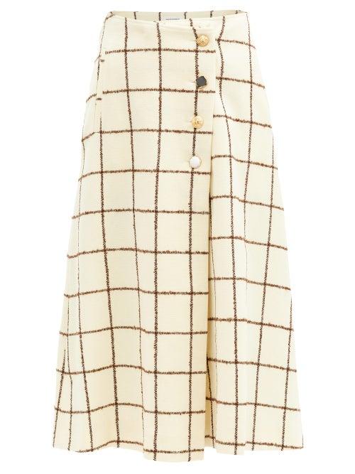 Matchesfashion.com Wales Bonner - Checked Wool-blend Wrap Skirt - Womens - Ivory