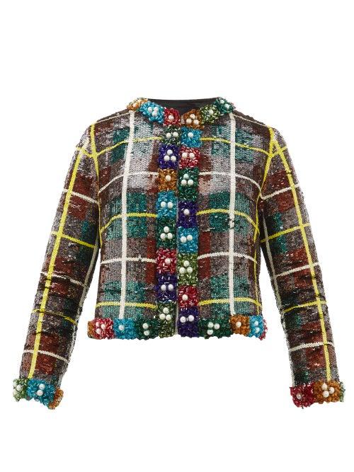 Matchesfashion.com Ashish - Sequinned Checked Jacket - Womens - Green Multi