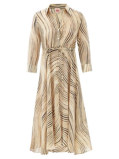 Matchesfashion.com Le Sirenuse, Positano - Lucy Wind-print Cotton Midi Shirt Dress - Womens - Black Print