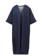 Matchesfashion.com Mm6 Maison Margiela - V-neck Raw-denim Midi Dress - Womens - Dark Denim
