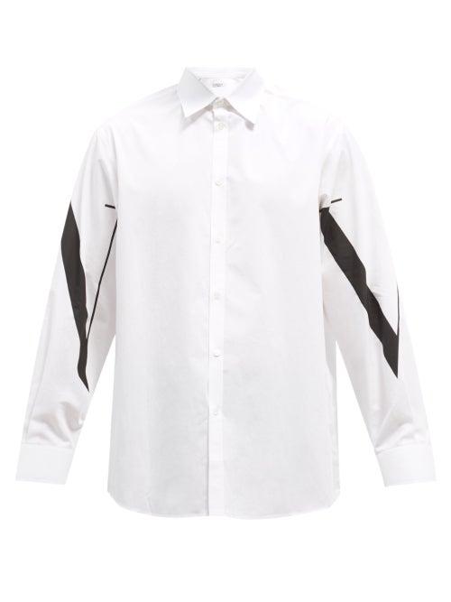 Mens Rtw Valentino - Vltn-print Cotton-poplin Shirt - Mens - White