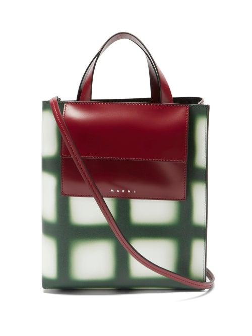 Ladies Bags Marni - Museo Check Small Leather Tote Bag - Womens - Green White