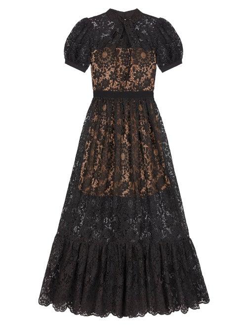 Matchesfashion.com Self-portrait - Puff-sleeved Guipure-lace Dress - Womens - Black