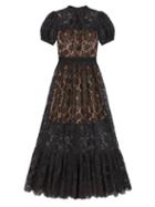 Matchesfashion.com Self-portrait - Puff-sleeved Guipure-lace Dress - Womens - Black