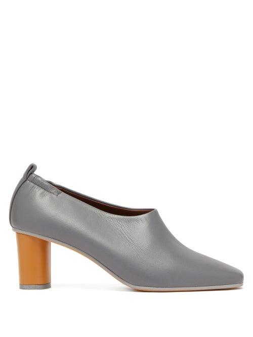 Matchesfashion.com Gray Matters - Micol Block Heel Leather Pumps - Womens - Slate Grey Brown