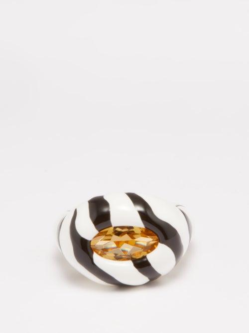Jupiter - Bold Quartz, Enamel & 18kt Gold-plated Ring - Womens - Black And White