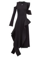 Matchesfashion.com Off-white - Asymmetric Ruffled Midi Dress - Womens - Black