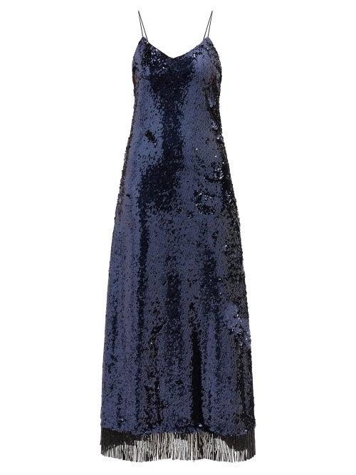 Matchesfashion.com Blaz Milano - Kelpie Beaded-hem Sequinned Dress - Womens - Navy