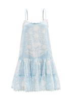 Matchesfashion.com Juliet Dunn - Palladio Block-print Cotton-poplin Trapeze Dress - Womens - Light Blue