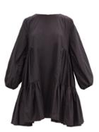 Matchesfashion.com Merlette - Byward Balloon-sleeve Drop-hem Cotton-poplin Dress - Womens - Black