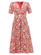 Matchesfashion.com Saloni - Eden Floral Print Silk Midi Dress - Womens - Red Multi