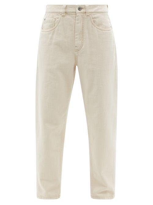 Ladies Rtw Brunello Cucinelli - High-rise Garment-dyed Tapered-leg Jeans - Womens - Ivory