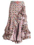 Caroline Constas Giovanna Ruffled-hem Floral Tile-print Skirt