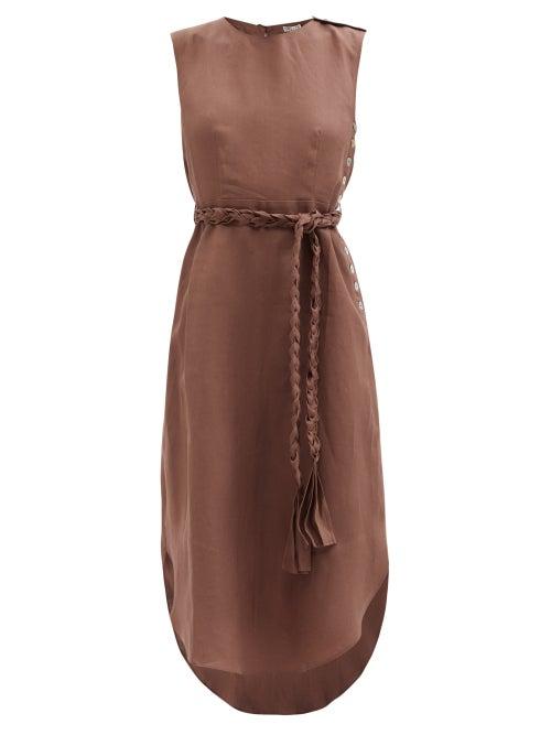 Matchesfashion.com Belize - Corinne Braided-belt Linen Dress - Womens - Brown