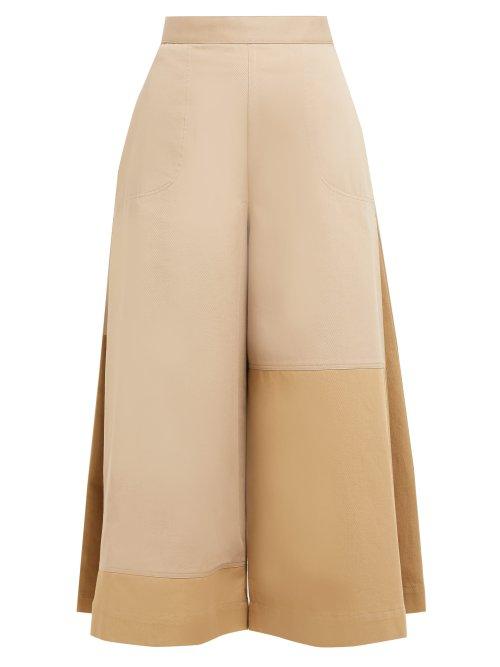 Matchesfashion.com Loewe - Pleated Side Cotton Wide Leg Trousers - Womens - Beige
