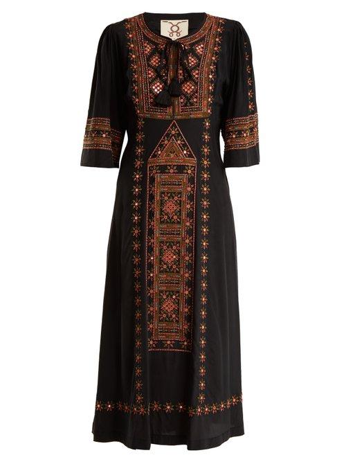 Matchesfashion.com Figue - Louise Embellished Silk Dress - Womens - Black Multi