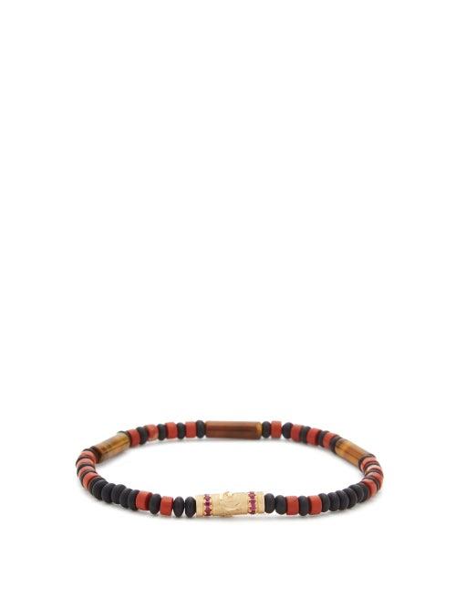 Matchesfashion.com Luis Morais - Ruby, Onyx, Carnelian & 14kt Gold Bracelet - Mens - Burgundy