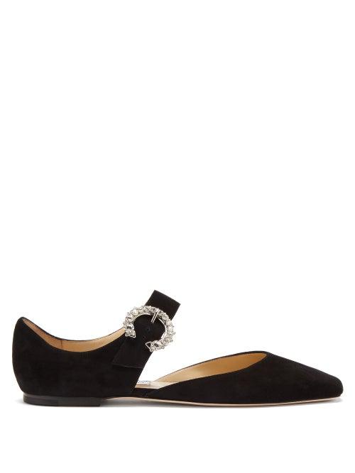 Matchesfashion.com Jimmy Choo - Gin Crystal-embellished Mary-jane Suede Flats - Womens - Black