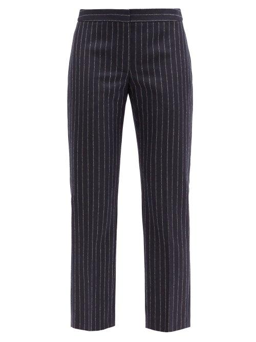 Matchesfashion.com Alexander Mcqueen - Pinstriped Straight-leg Wool Trousers - Womens - Navy